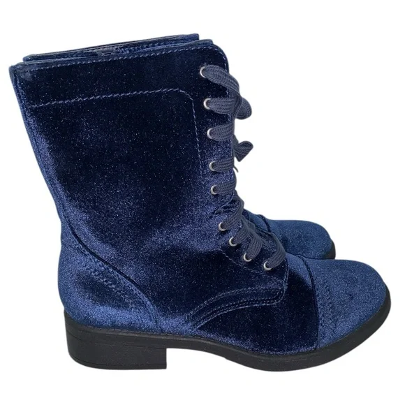 Arizona Jean Co Julie Booties Blue Velvet Lace Up Memory Foam Combat Boots Sz 10 - Picture 5 of 11